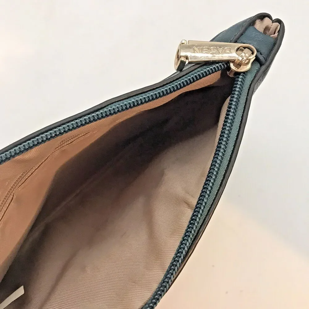 Dasein Teal Green Top Zip Wristlet Lined Vegan 9 x 6 inches Interior Zip Pocket